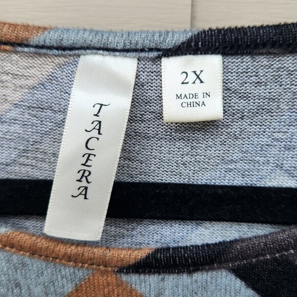 Tacera Plus Multicolor Knit Top Chevron Print Sharkbite Hem Blouse - Picture 8 of 10